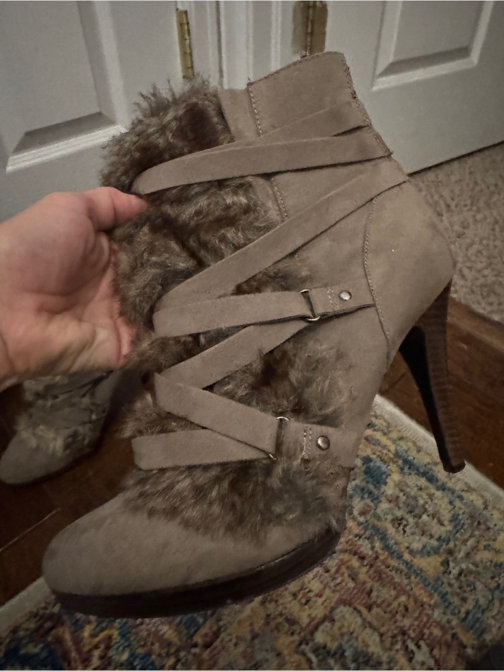Kohl's Taupe Faux-Fur Suede Ankle Booties